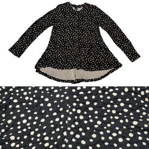 Lisa Bayne Button Up High Low Hem Cardigan Spotted Spots Black Tan USA Medium